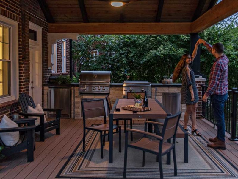 Covered Deck Night Built In Grill