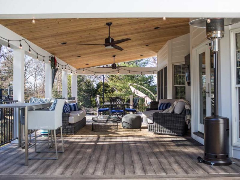 Covered Deck Wood Ceiling White Columns