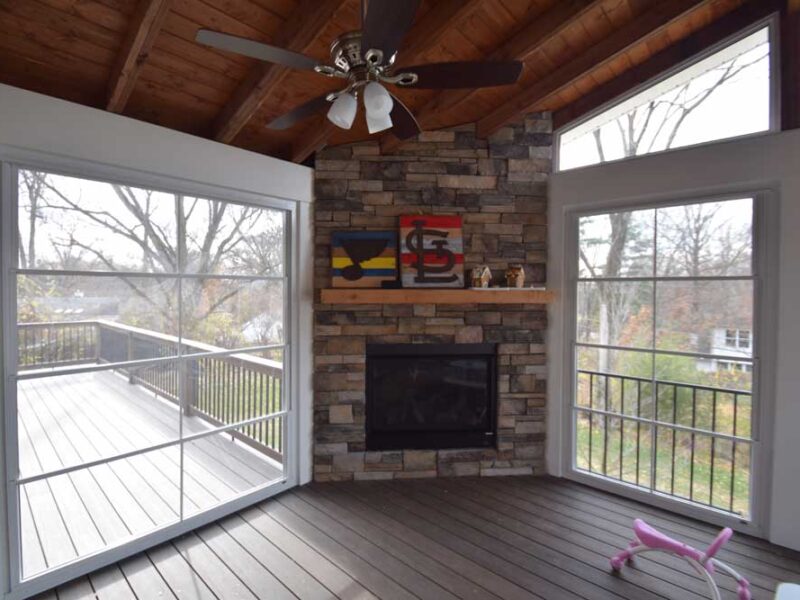 Three season room fireplace in St. Louis