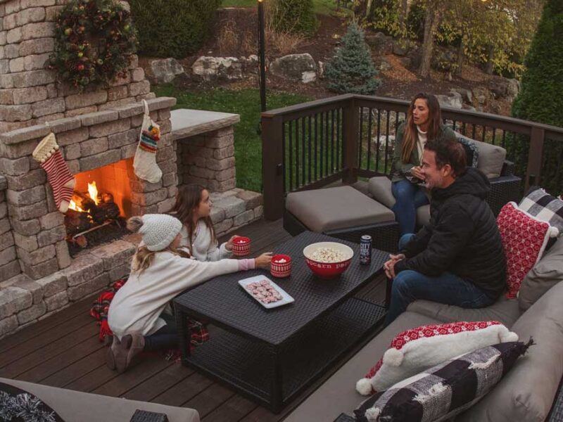 Outdoor Fireplace with deck in St. Louis