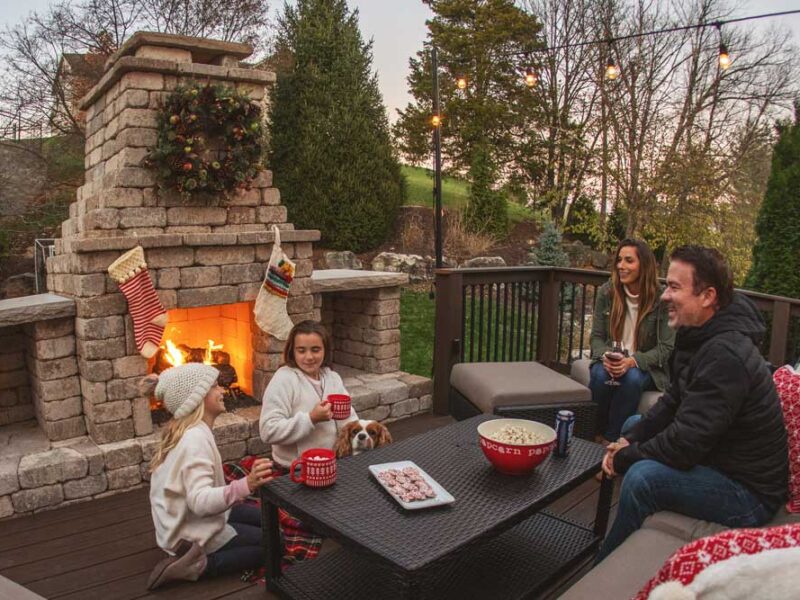 Outdoor Fireplace with deck in St. Louis