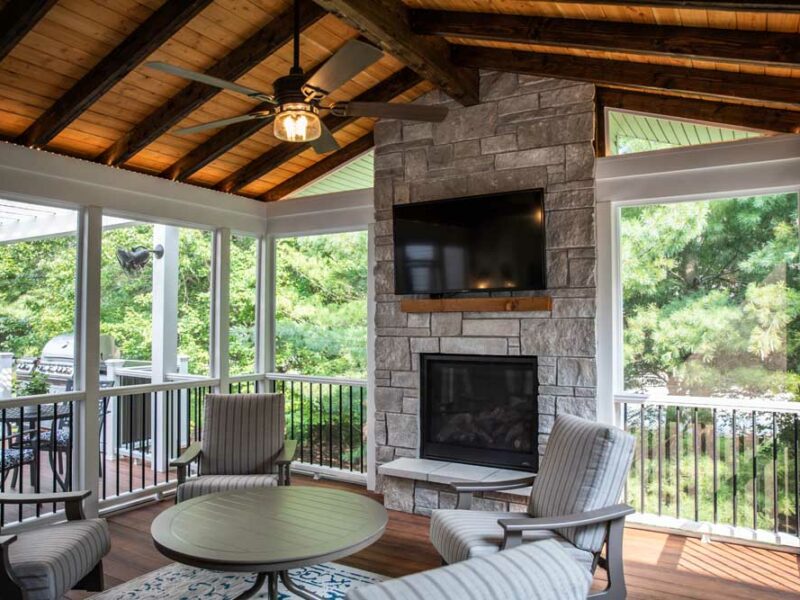 Zuri Screen Room with Fireplace Open Deck with Grill