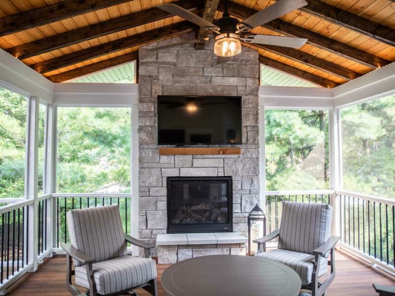 Zuri Screen Room with Fireplace Open Deck with Grill