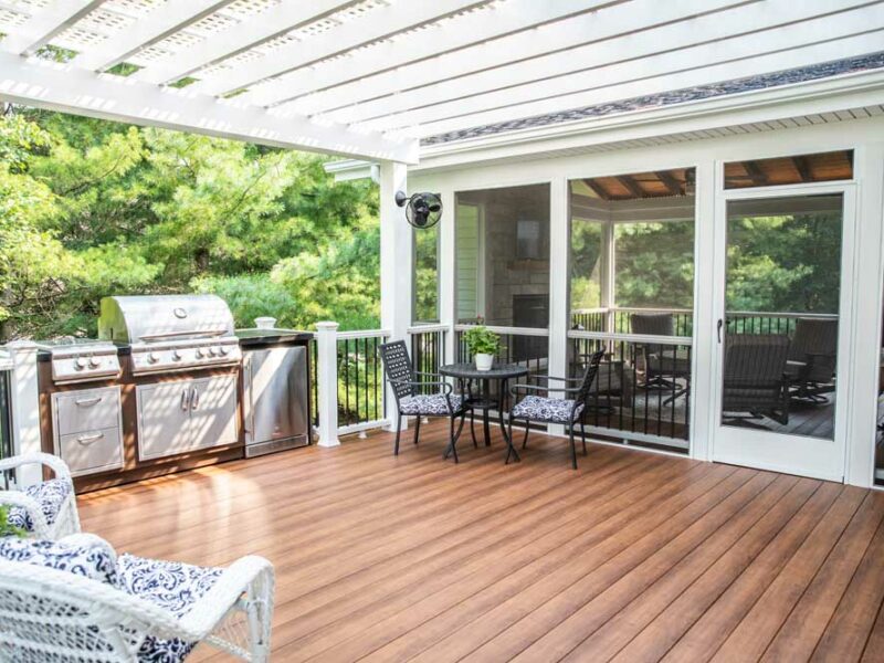 Zuri Screen Room with Fireplace Open Deck with Grill