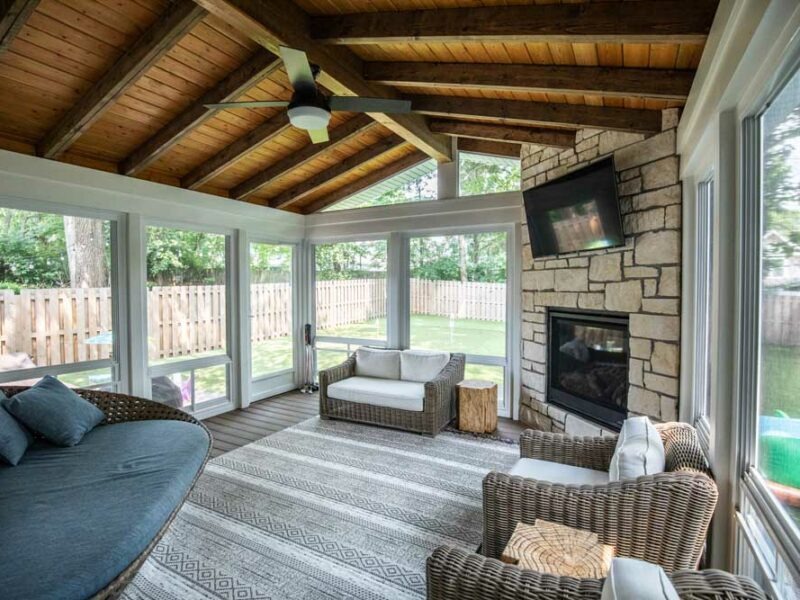 Trex Toasted Sand Three Season Room with Fireplace