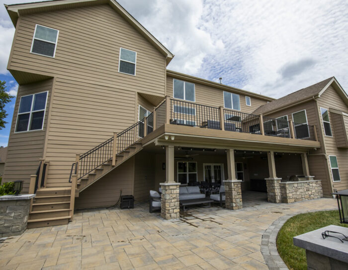 California Custom Decks custom deck and covered patio below