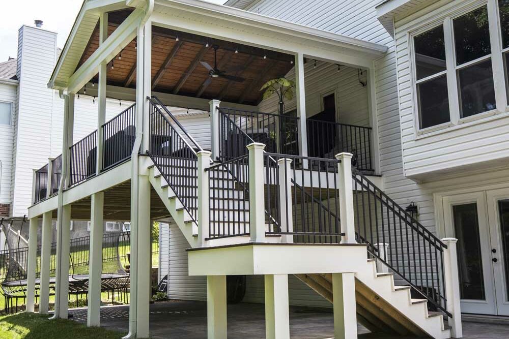 California Custom Decks covered deck gable style roof with cathedral ceiling