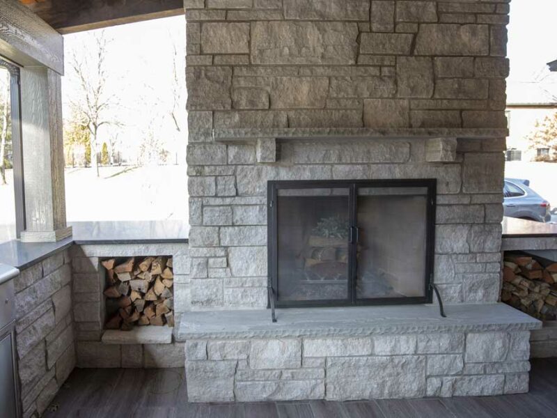 Outdoor fireplaces design - stone wood burning fireplace