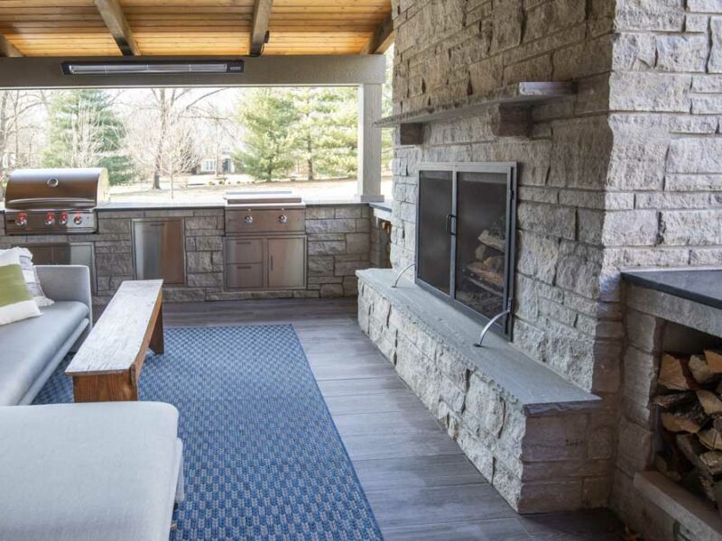 Outdoor fireplaces design - stone wood burning fireplace