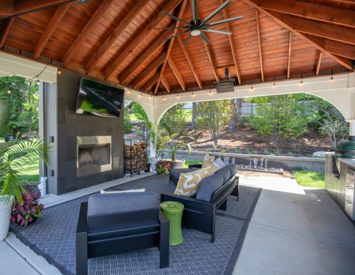 Pavilion with Outdoor Kitchen + Fireplace in Meadowbrook in Ballwin, MO