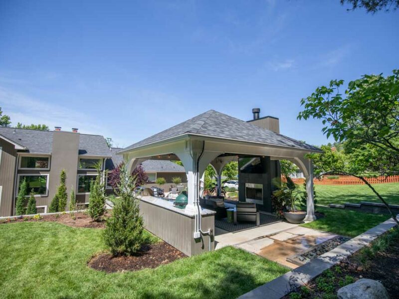 Pavilion with Outdoor Kitchen + Fireplace in Meadowbrook in Ballwin, MO