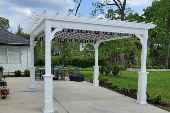 White pergola with ezshades Shades and Canopies and Curtains Photo Gallery