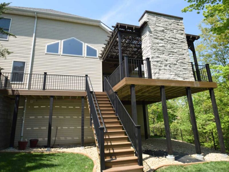 Pergola with stone fireplace in Chesterfield, MO