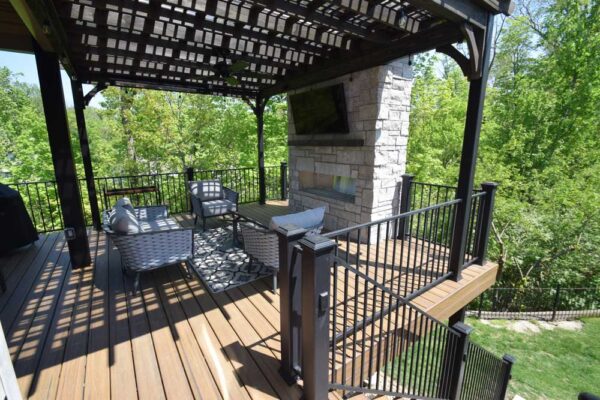 Pergola with stone fireplace in Chesterfield, MO