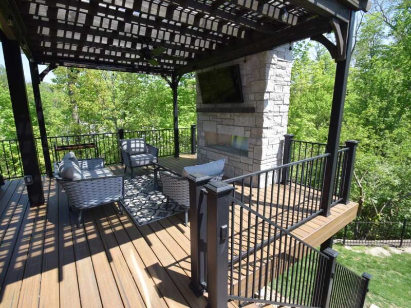 Pergola with stone fireplace in Chesterfield, MO
