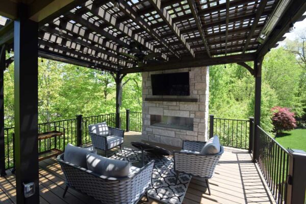 Pergola with stone fireplace in Chesterfield, MO