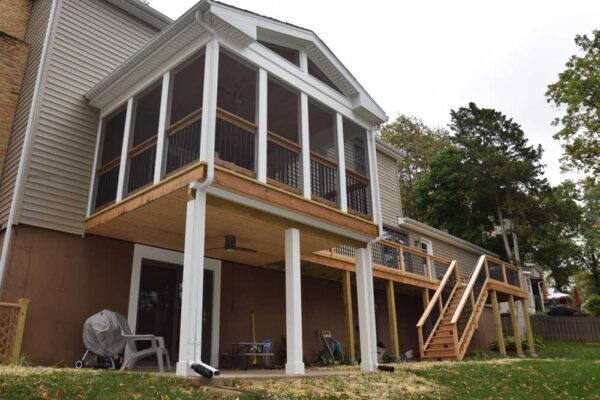 Covered deck with real wood in Des Peres, MO