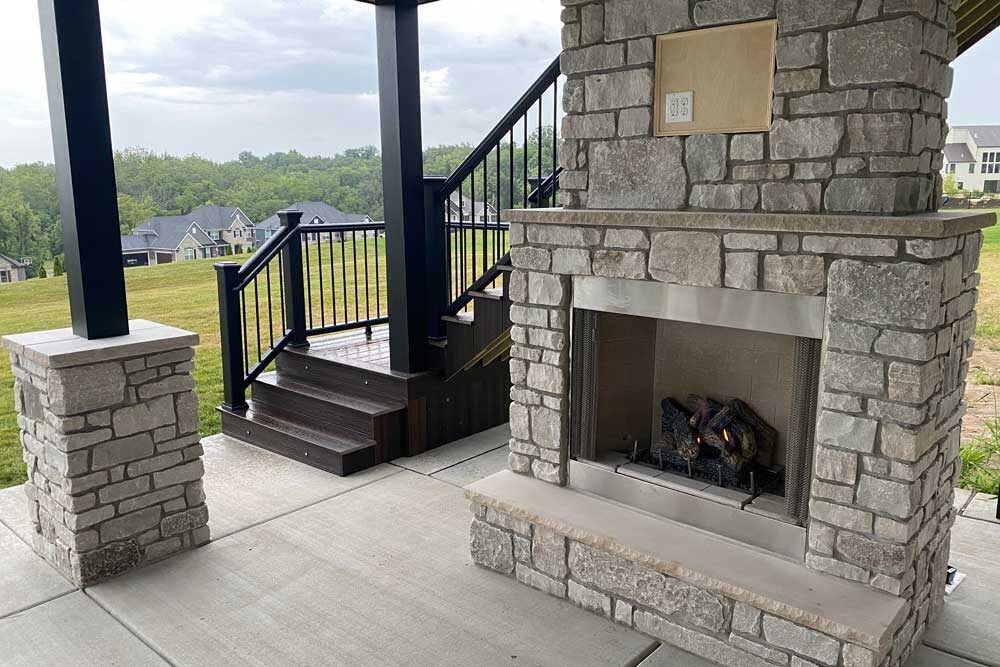 Stone Fireplace on outdoor patio St. Charles County, MO