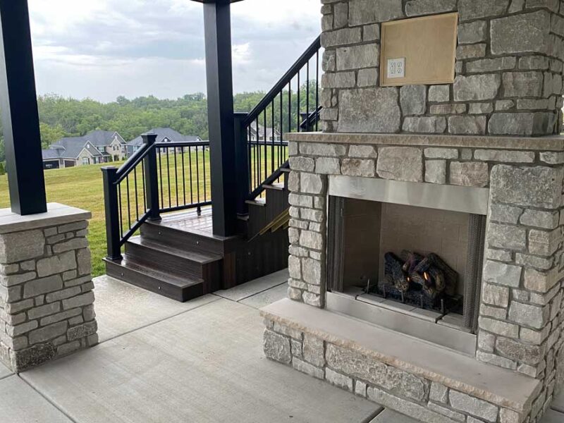 Stone Fireplace on outdoor patio St. Charles County, MO