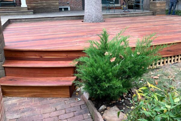 Real wood deck built around a tree in St. Louis City, MO