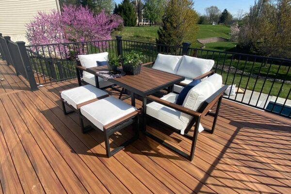 Open deck with black railing in Wildwood, MO