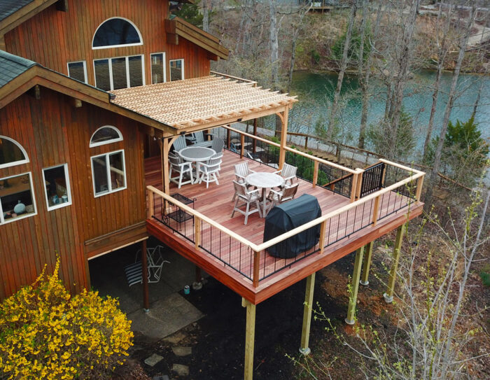 TigerDeck Hardwood Deck + Cedar Pergola in Innsbrook, Missouri