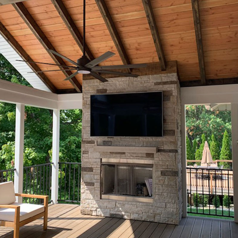 Custom fireplace and covered deck